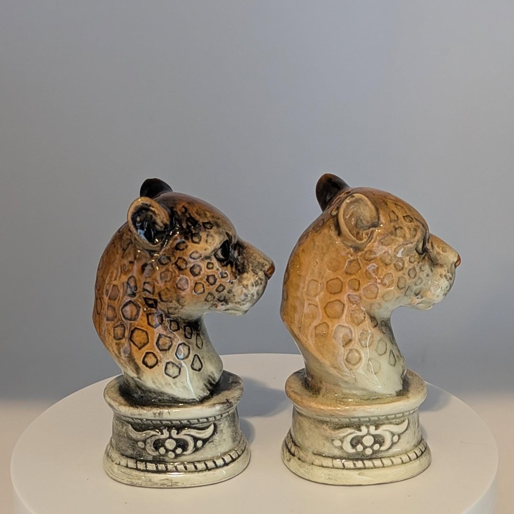Vintage Ceramic Leopard Head Salt And Pepper Shakers‎ Made In Japan - Picture 5 of 7